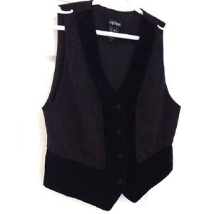 Leigh Morgan Women's Black Floral Jacquard Vest Velvet Trim Sz Medium